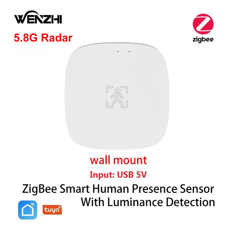 Presence Sensor, WenzhiIoT Smart Motion Sensor Zigbee 5.8 GHz Radar MmWave Presence Sensor Movement Body Motion Detection with Luminance/Distance Tuya Smart Life Home Assistant Zigbee 5.8GHz MmWave Radar
