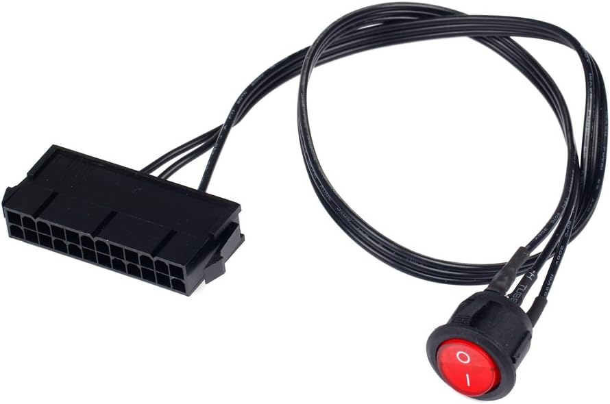 COMeap 24 Pin ATX Red LED Power On/Off Switch Jumper Bridge Adapter Braided Cable 21.5-inch(55cm)