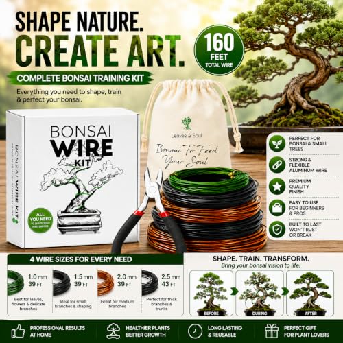 Leaves & Soul Bonsai Wire Kit with Cutter, Bonsai Training Wire Set 160ft