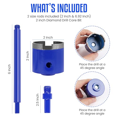 2-Inch Diamond Core Drill Bit – Heavy Duty Diamond Hole Saw for Tile, Concrete, Granite & Stone – Laser Welded Core Drill Bit for Wet/Dry Use – Premium Tile Hole Saw for Marble & Brick