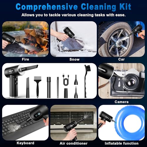 FRESMOL Compressed Air Duster, Rechargeable Cordless Electric Air Blower Black