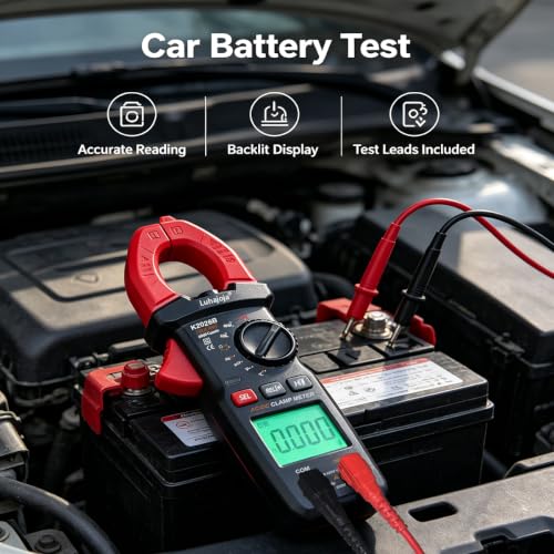 Clamp Mete, 6000 Counts, Auto Ranging, Measures High AC/DC Current 600A, 600V AC/DC Voltage, Multimeter, Voltage Meter, Amp Meter, Electrician Tools, with Alligator Clips, Backlit Display