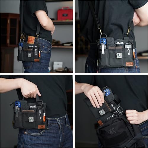 VIPERADE VE5 Slim EDC Pouch with 7 Pockets, Mens Pocket Organizer Multitool Pouch, Mini Crossbody Bag Messenger Shoulder Bag Black