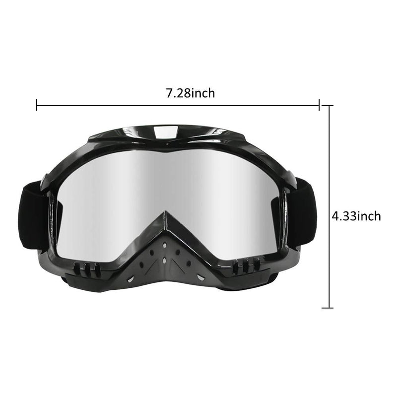Motorcycle Goggles Dirt Bike Goggles Grip For Helmet Anti UV Windproof Dustproof Anti Fog Glasses for ATV Off Road Racing with Cool Look Headwear Silver Lens 2 in 1