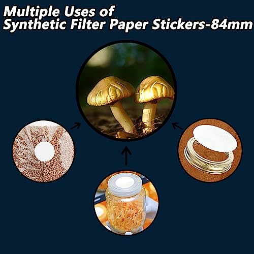 Mushroom Growing Supplies 0.25 μm - 64Pcs 20mm & 18Pcs 84mm Filter Filter Disc Mushroom,Membrane Filter Sticker, Mycology Supplies,Applied Under Wide Mouth Jar Lid for Mushroom Cultivation 20mm-64pcs&84mm-18pcs
