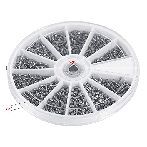 Hilitand 600Pcs 12 Kinds of Small Flat Head Screws with Nuts Assortment Kits for Watches Electric appliances Fasteners (Size M1 M1.2 M1.4 M1.6)