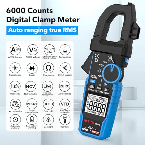 MESTEK Inrush Clamp Meter Multimeter, 600A AC/DC Amp Meter