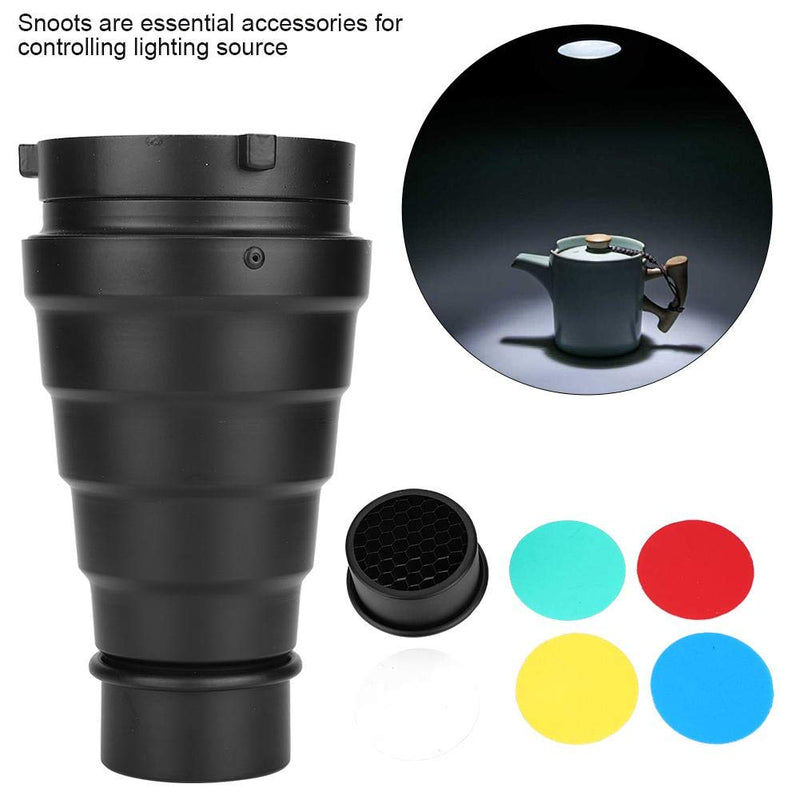 Snoot Bowens Mount, Snoot Honeycomb Grid Light Beam Tube Bowens Mount Filter for Studio Strobe Flash with 5 Filter