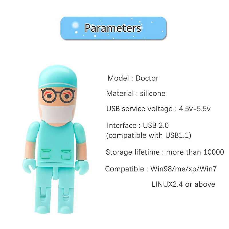 LEIZHAN Cute USB Flash Drive Character Thumb Drive for Kids Students Gift Pendrive (32GB, Doctor in Green) 32GB Doctor (Green)