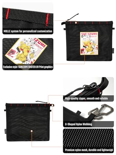 TACTICAL GEEK Storage A12 Sunizumi Shoten Collaborative EDC Organizer Pouch: Manga-Style Semi-Transparent Mesh Bag for Digital Tool Organization Black
