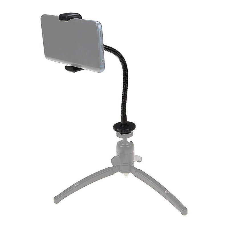 Fotodiox Cell Phone Mount w/Gooseneck Tripod/Hot Shoe Adapter - Universal Phone 1/4" Tripod Mount Clamp for Smartphones, 2.2-4" Wide Adjustable