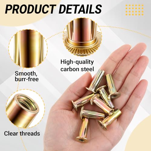 50 PCS 5/16-18 Rivet Nuts, Multi Grip Threaded Insert Nut Kit, Zinc Plated Steel Flat Head Nutserts for Sheet Metal, Automotive, DIY Repair 50