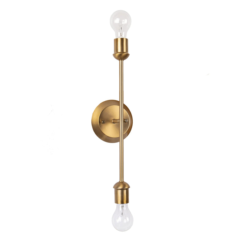 Aspen Creative 62504-11, 2 Light Wall/Vanity, 5" W x 17-3/4" H x 4-1/2" D, Plated Brass Finish, Bulb Not Included