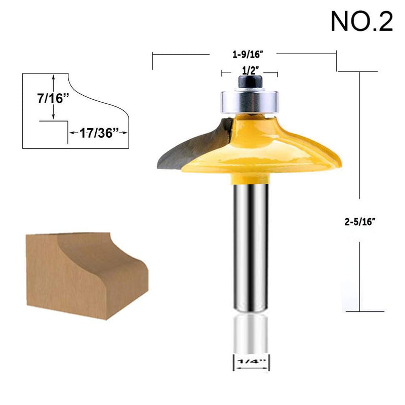 LEATBUY 1/4-Inch Shank Router Bit Set 4 PCS, Round Over Raised Panel Cabinet Door Ogee Rail and Stile Router Bits, Woodworking Wood Cutter, Table Carbide Groove Tongue Milling Tool(1/2-Single) 1/2-Single