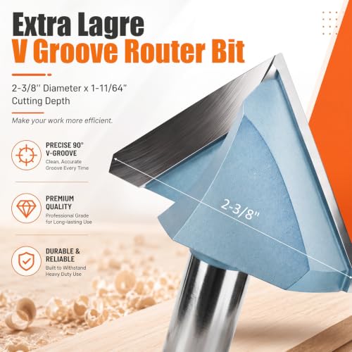 2-3/8" Dia V Groove Router Bit, 90 Degree, 1/2" Shank for Wood Signs