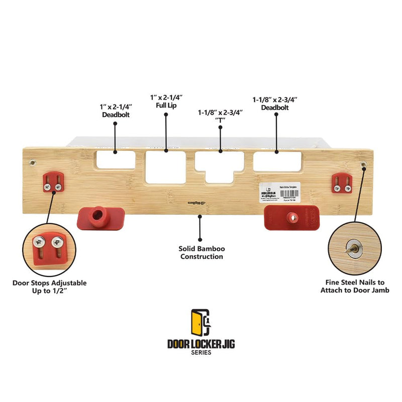 Big Horn 70159 Multi-Strike 4-Pocket Mortising Template – Precision Router Jig for Door Jamb Strike Plates and Deadbolts, 1" × 2-1/4" and 1-1/8" × 2-3/4" Pocket Sizes, Bamboo Construction