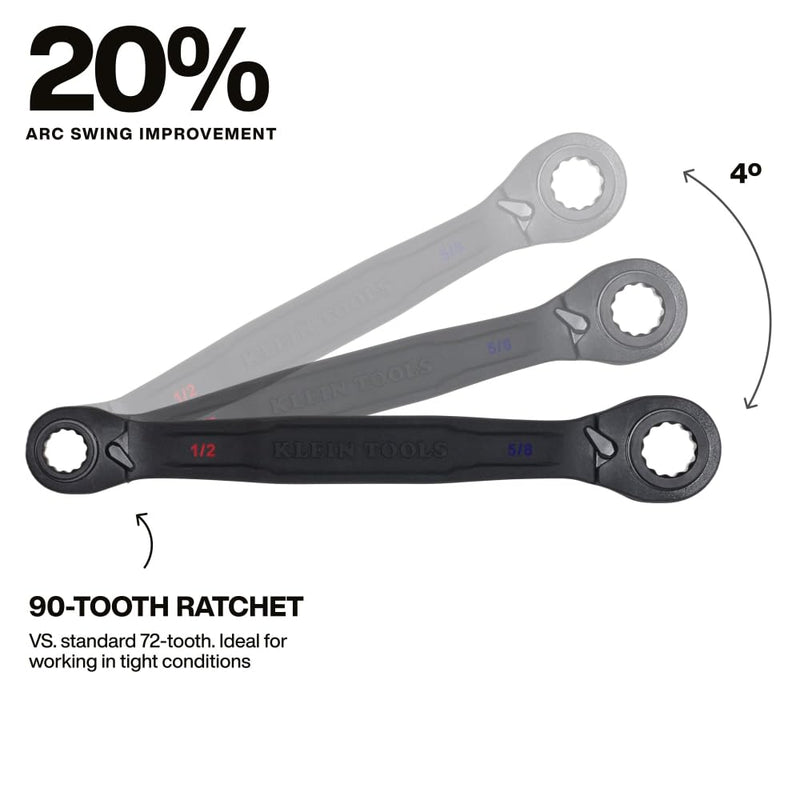 KLEIN TOOLS 68215 4-in-1 Reversible Ratchet Wrench, Box Wrench, SAE Hex Sizes 1/2, 9/16, 5/8, 3/4-Inch, 90-Tooth Ratchet, Pass-Through Design Medium SAE