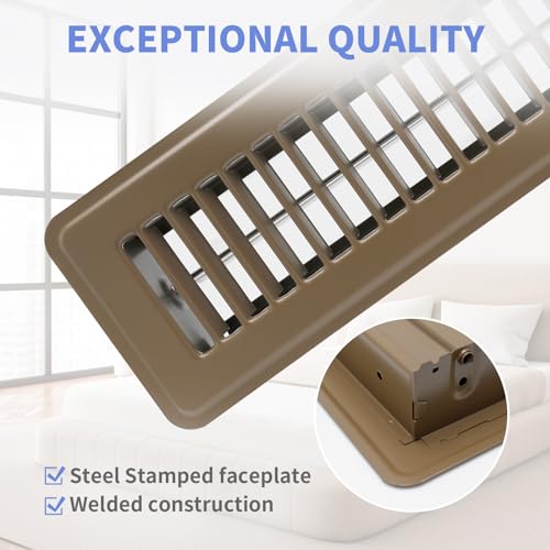 Howeall 2" x 10" Floor Register - Heavy Duty Steel Walkable Floor Vents - Easy Adjust Air Supply Lever - Vent Covers for Home (Brown) 2x10 Inches Brown
