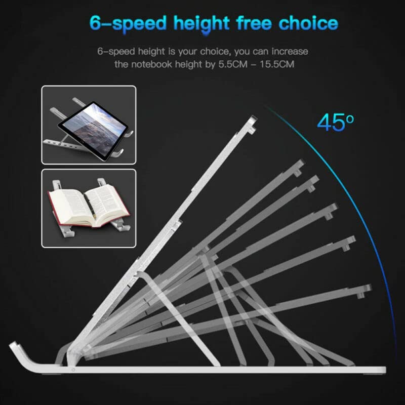 Aluminum Portable Laptop Tablet Stand Adjustable Mount Riser fold able Compatible with Any Size Laptop or Tablet iPad iPAD Pro 12.9 (Silver) Silver