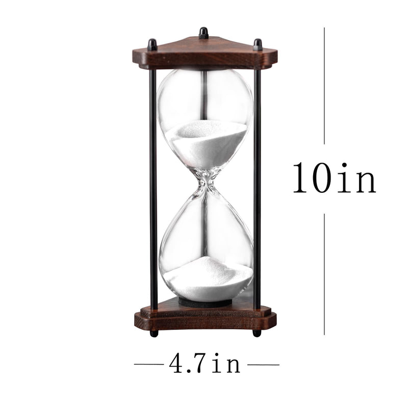 Hourglass Timer 60 Minute, Triangle Wooden Frame Decorative Sand Timer (White Sand, Large Size) White Sand
