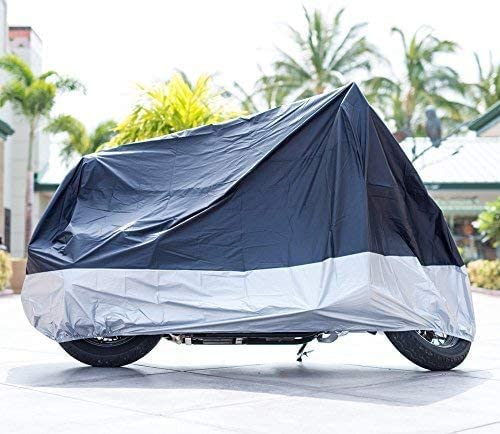 XYZCTEM All Season Black Waterproof Sun Motorcycle Cover,Fits up to 108" Motors (XX Large & Lockholes) 108" Black & Silver