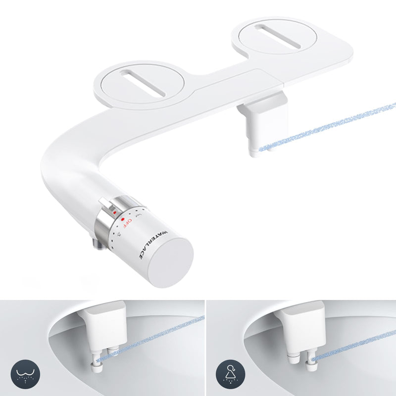 WATERLACE Bidet Attachment for Toilet Seat Sprayer - Non Electric Dual Nozzle with Cold Water - Self Cleaning Toilets Bathroom Spray for Butt Wash - Easy Slim Adjustable Pressure Control Rv Bidets White