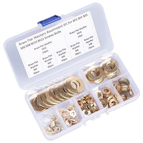 210PCS Metric Brass Flat Washers Assortment Kit M3 M4 M5 M6 M8 M10 M12