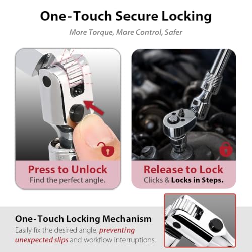 FIRSTINFO F3222NC 3/8-Inch Drive Locking & Flexible Extendable Ratchet Wrench Reversible, Soft-Grip with 72-Tooth Geared Action (Length: 10.2 to 14.1 inches)