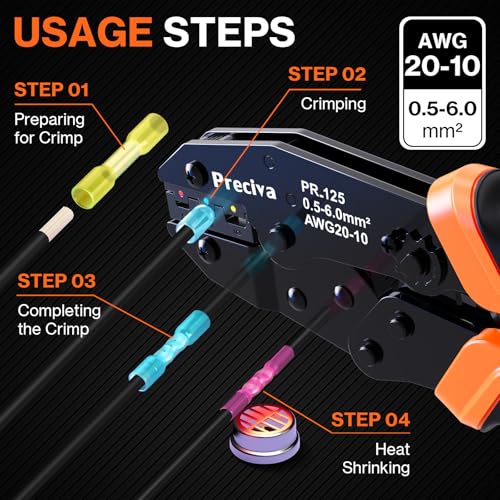 Preciva Wire Crimping Tool for Heat Shrink Connectors Kit, with 200PCS 22-10 AWG Heat Shrink Connectors,Ratcheting Crimper for Electrical, Automotive, Marine & Wiring Repairs 200PCS Heat Shrink Butt Connectors with Crimper