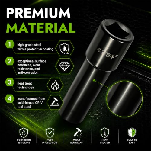 AUTOPTIM 6 Spline Lug Nuts Socket Key - 1/2" Drive Impact for 17mm Hex Nuts Impact Socket Black