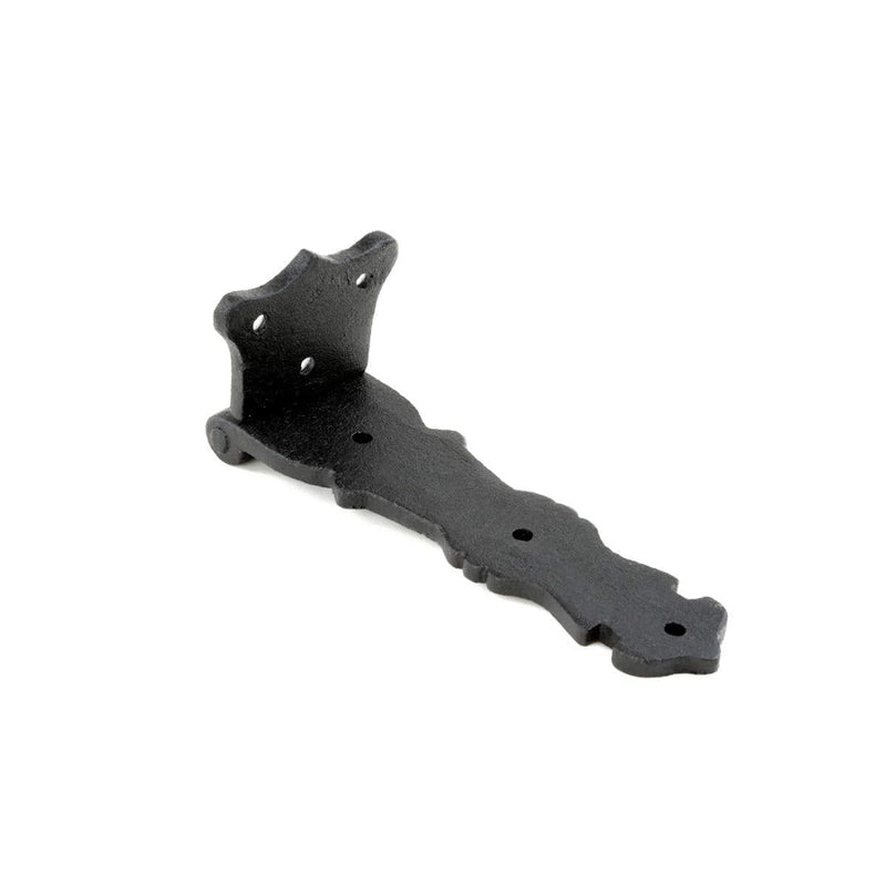 Renovators Supply Manufacturing Black Wrought Iron Shed Door Hinge 5.5 in Antique Fleur De Lis Style Decorative Flush Mount Cast Iron Barn Door Shed Hinge with Hardware Pack of 3