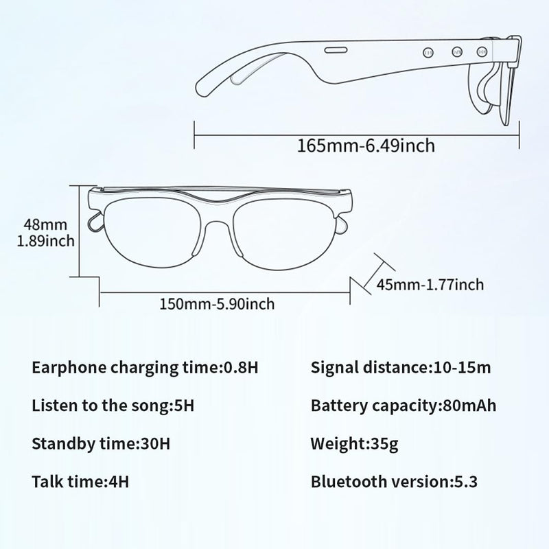 AI Smart Bluetooth Glasses w/150+ Real-Time Translation Voice Assistant & HandsFree Call HD Audio Wireless Glasses for Travel Business Unisex Lightweight Design (Men & Women)