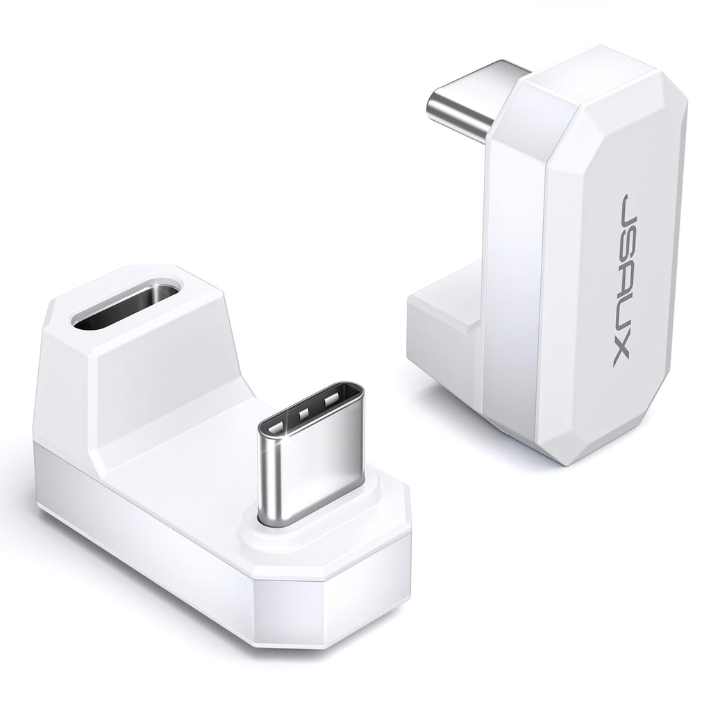 JSAUX 180° USB-C to USB-C Adapter 2 Pack, 180 Degree Angle USB-C Male to USB-C Female USB C 4.0 / PD 100W Adapter, Compatible with ROG Ally, Steam Deck, Switch, Laptop, Tablet, Phone and More - White