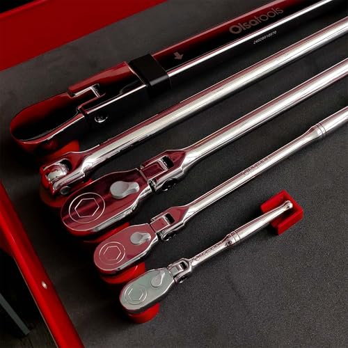 Olsa Tools DrawerPro Ratchet Organizer Bundle – Red – 3pc Set with 1/4", 3/8", 1/2" Ratchet Organizers – Socket Wrench & Tool Organizer – Secure Reusable Adhesive Backing – Patent Pending – Part: 1903