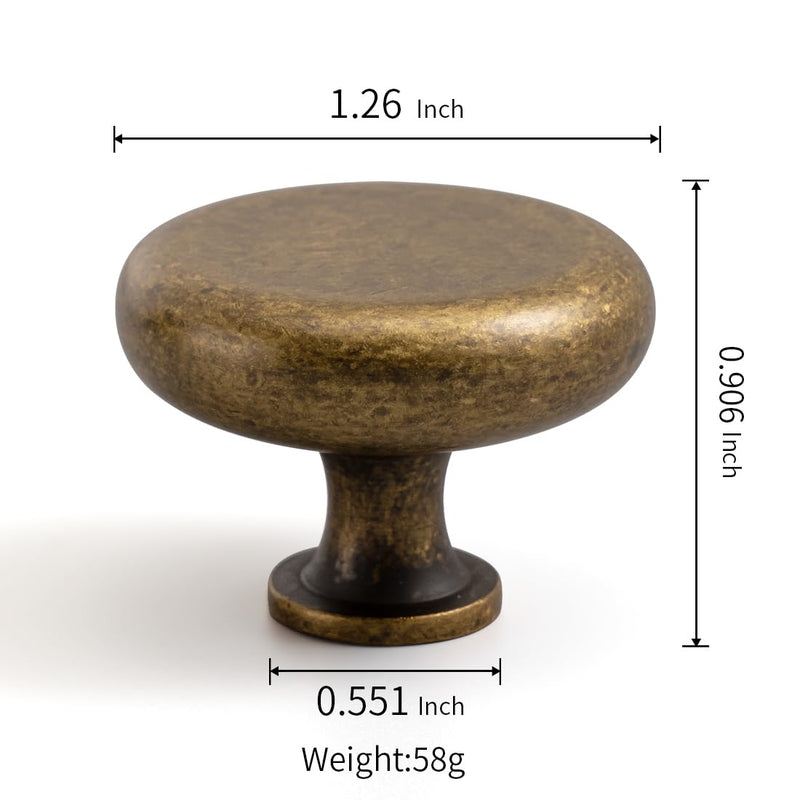 YAGU 6 Pack Antique Brass Kitchen Cabinet Knobs 1-1/4 Inch Round Solid Aged Bronze Dresser Drawer Knob Vintage Brass Furniture Hardware Pulls for Closet Cupboard Wardrobe