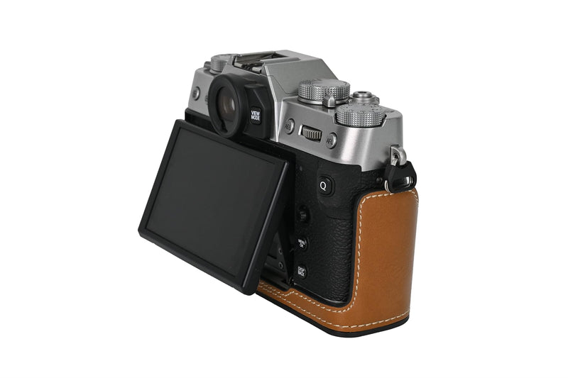 X-T30 Case, BMAOLLONGB Handmade PU Leather Half Camera Case Bag Cover Bottom Opening Version for Fujifilm X-T30 XT30 with Neck Strap Mini Storage Bag (Brown) Brown