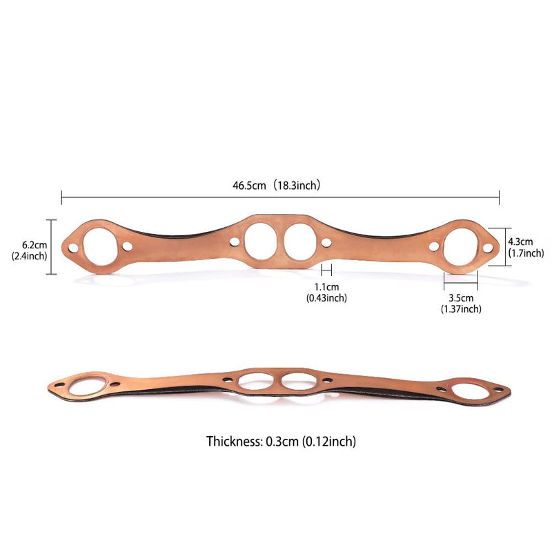 SBC Header Gaskets, Oval Port Copper Exhaust Manifold Gaskets Compatible with Chevy 262 283 327 350 383 400 Small Block, Reusable