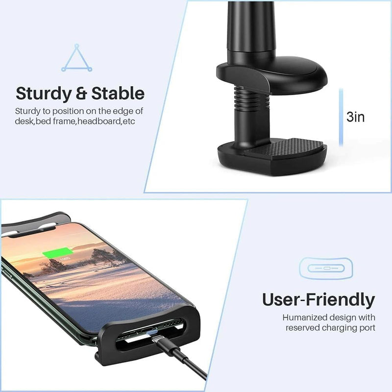 Gooseneck Tablet Mount Cell Phone Holder for Bed 4.7-11"" Devices iPad Clamp Stand Kindle Holder Flexible 47 inch Arm Clip for iPhone iPad Air Mini Galaxy Tabs Kindle Fire Switch Black in Box