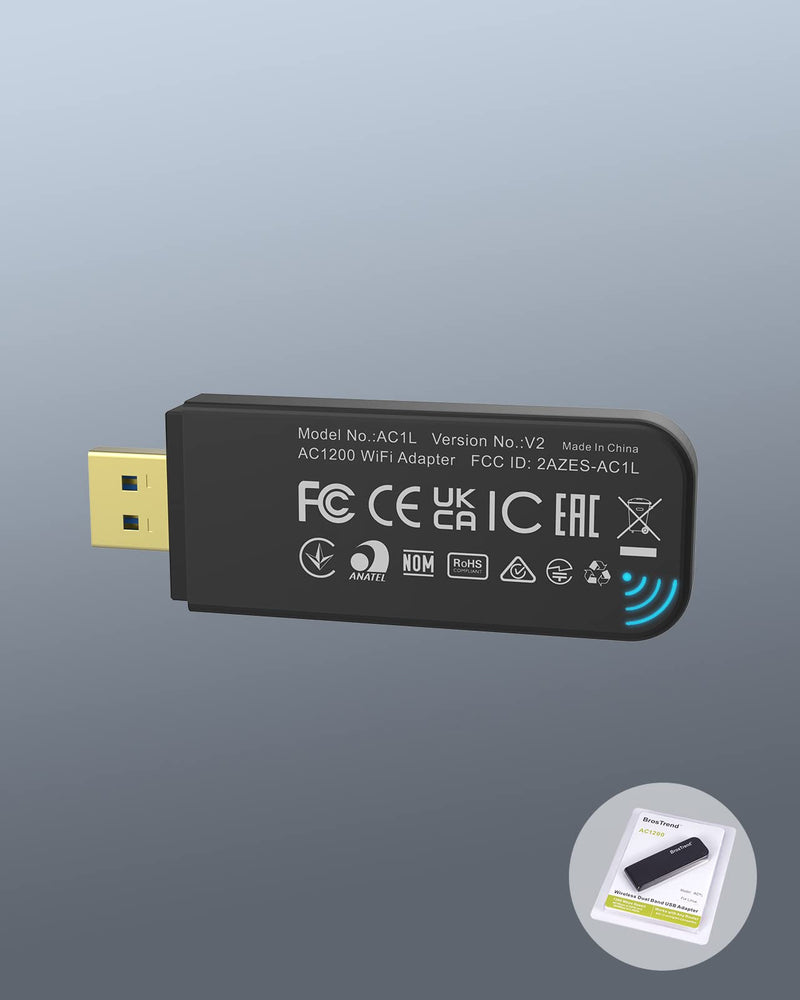 BrosTrend Linux USB WiFi Adapter 1200Mbps for Ubuntu Mint Debian Kubuntu Mate Zorin PureOS Raspberry Pi 2+ Windows etc. Linux Compatible Wi-Fi Adapter Wireless Dual Band 5GHz 867Mbps + 2.4GHz 300Mbps