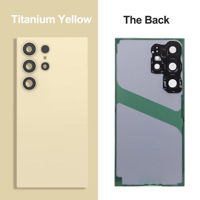 Back Glass Replacement for Samsung Galaxy S24 Ultra 6.8" | Rear Glass Cover Housing,with Pre-installed Camera Lens,Waterproof Adhesive,Full Repair Toolkit,Titanium Yellow Titanium Yellow