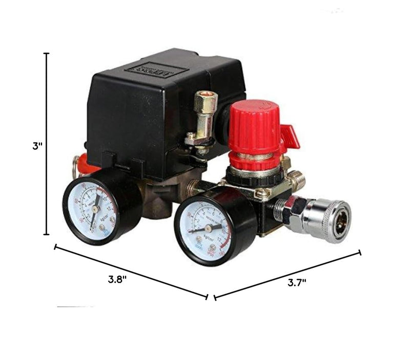 Secbolt Pressure Switch Manifold Regulator Gauges Air Compressor Pressure Switch Control Valve 90-120PSI (American Pattern) American Pattern