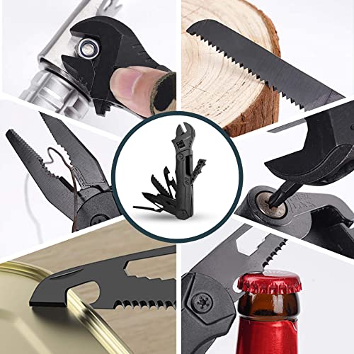 Hanboost Multitool Wrench 19 In 1 Multipurpose Camping Gear Pocket Size Adjustable Wrench with Pliers, Wire Cutter, Cutting Saw, Bottle Opener for Maintenance, Camping and DIY,Gift for Him Matte Black