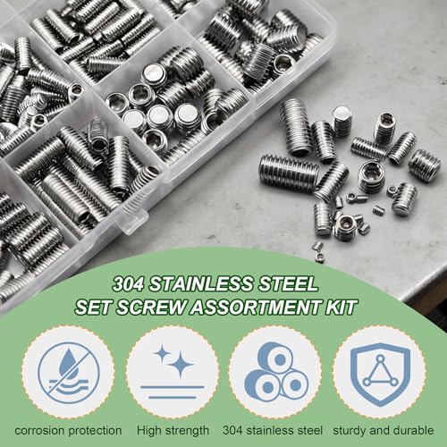 310 Pcs Set Screw Assortment Kit 24 Size 304 Stainless Steel Metric (M3,M4,M5,M6,M8) Grub Screw, Set Screws for Bathroom Fixtures,Set Screw Assortment Kit Silver 310pcs