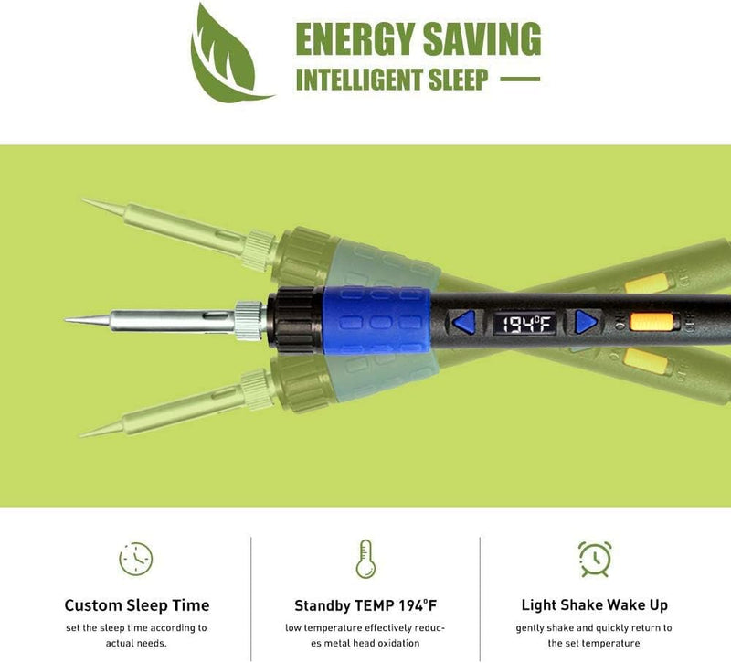 110W Electronics Soldering Iron Kit - LCD Digital Soldering Iron Adjustable Temperature, Wire & Cutter, Stand, Soldering Iron Tip Set, Desoldering Pump, Solder, Tweezers, Soldering Flux Paste Blue