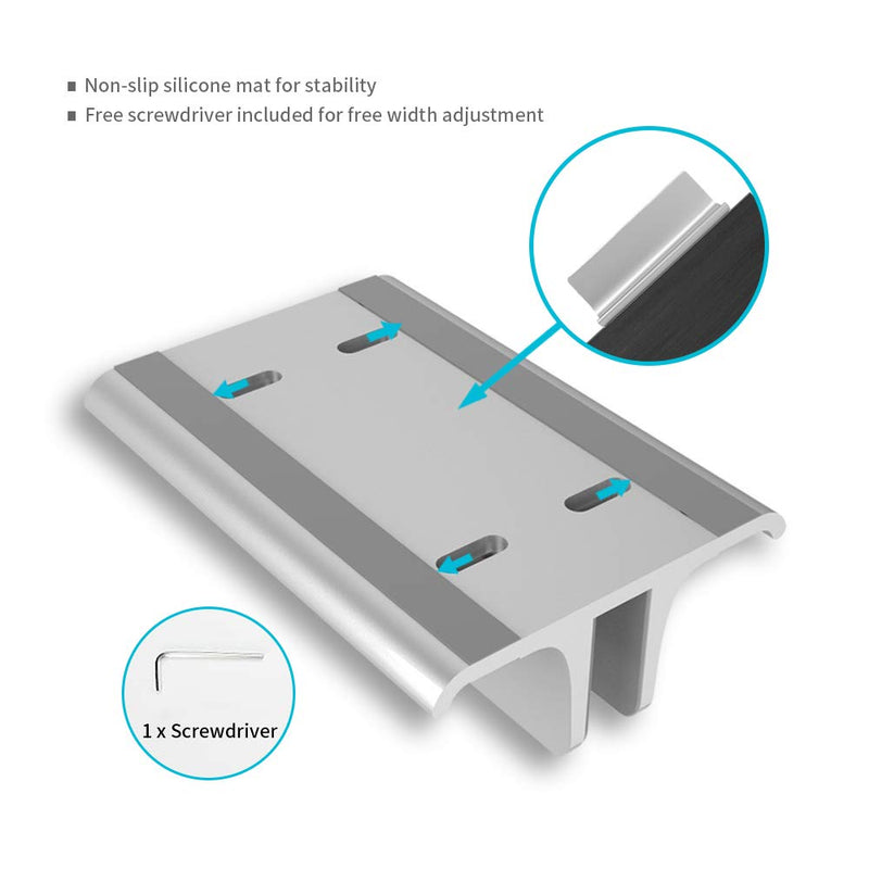Vaydeer 3-in-1 Aluminum Laptop Stand Vertical Laptop Stand Holder for Desk with Adjustable Dock, Space-Saving Organizer for All MacBook, Surface, Samsung, HP, Dell, up to 17.3 inch Silver
