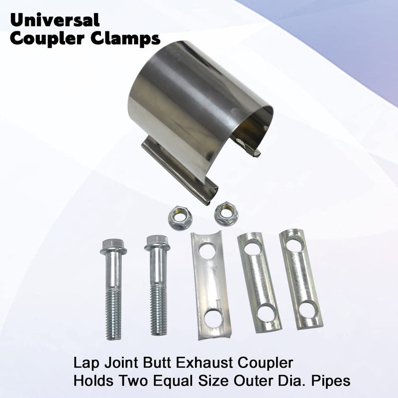ID 2-1/2 Inch Lap Joint Butt Exhaust Clamp, Stainless 63mm Exhaust Coupler Clamp fit for OD 2.5 inch Pipes