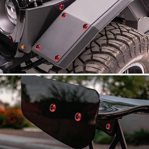 M6 Red Aluminum Washer Kit for Fender Flare, Exterior Dress Up Bolt Kit Red w Black Bolt M6