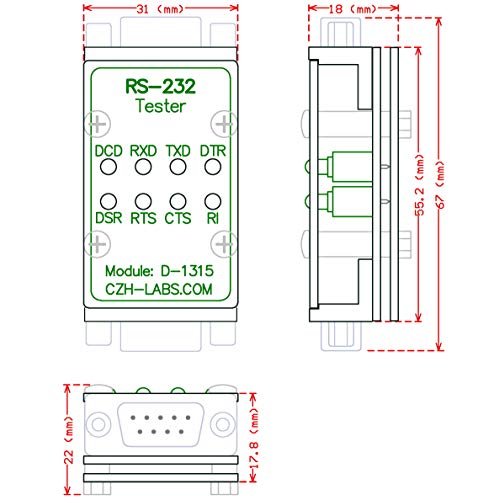 RS232 LED Link Tester Module, DB9 Male to DB9 Female.