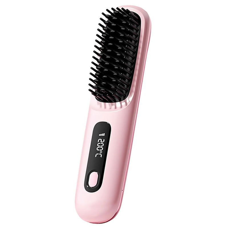 Glow Wave Heated Brush, 2026 Cordless Heated Brush for Short Hair, 3 Heat Settings & LED Screen, Portable & Rechargeable Heated Styling Brushes for Frizz-Free Styling, Travel & Everyday Use