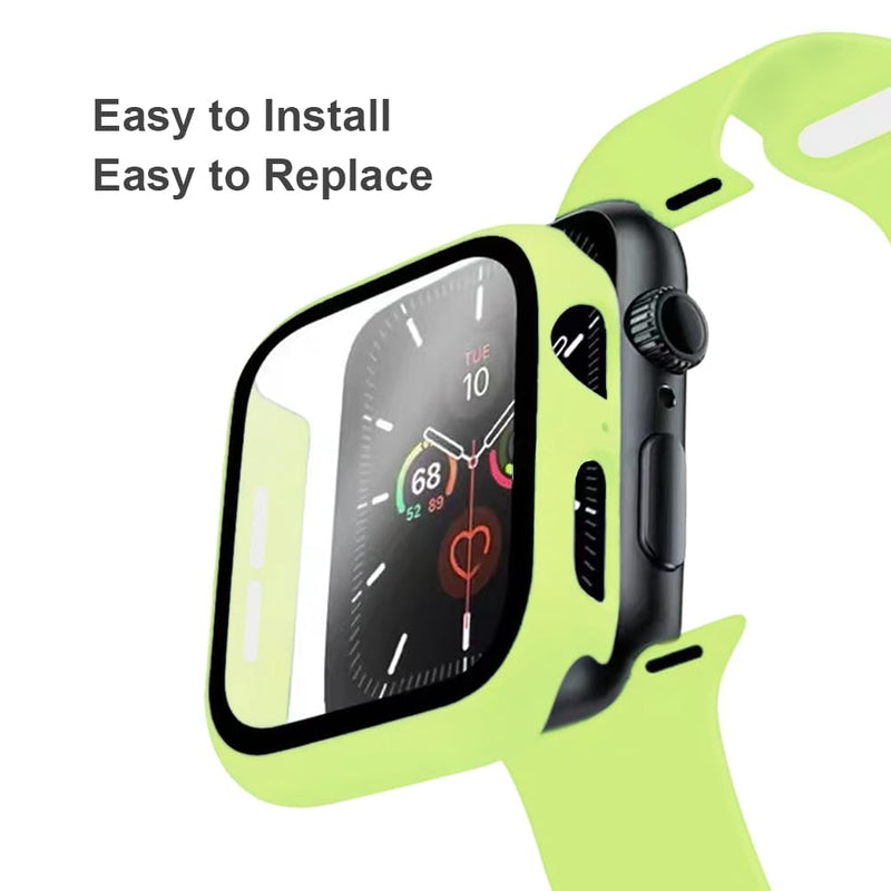 Sport Silicone Band and Case with Screen Protector for Apple Watch Series 9 Series 8 Series 7 Series 6 SE Series 5 Series 4 Lime Green Band M/L for 38/40/41mm &Case for 40mm